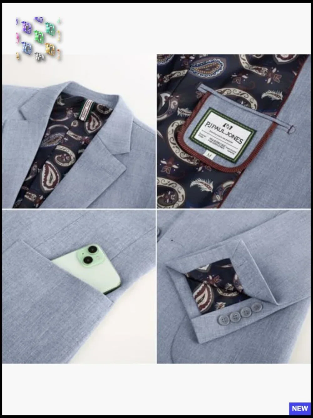 Slim Fit Blazer Lightweight Pattern Lined Notch Lapel Casual Sport Coat